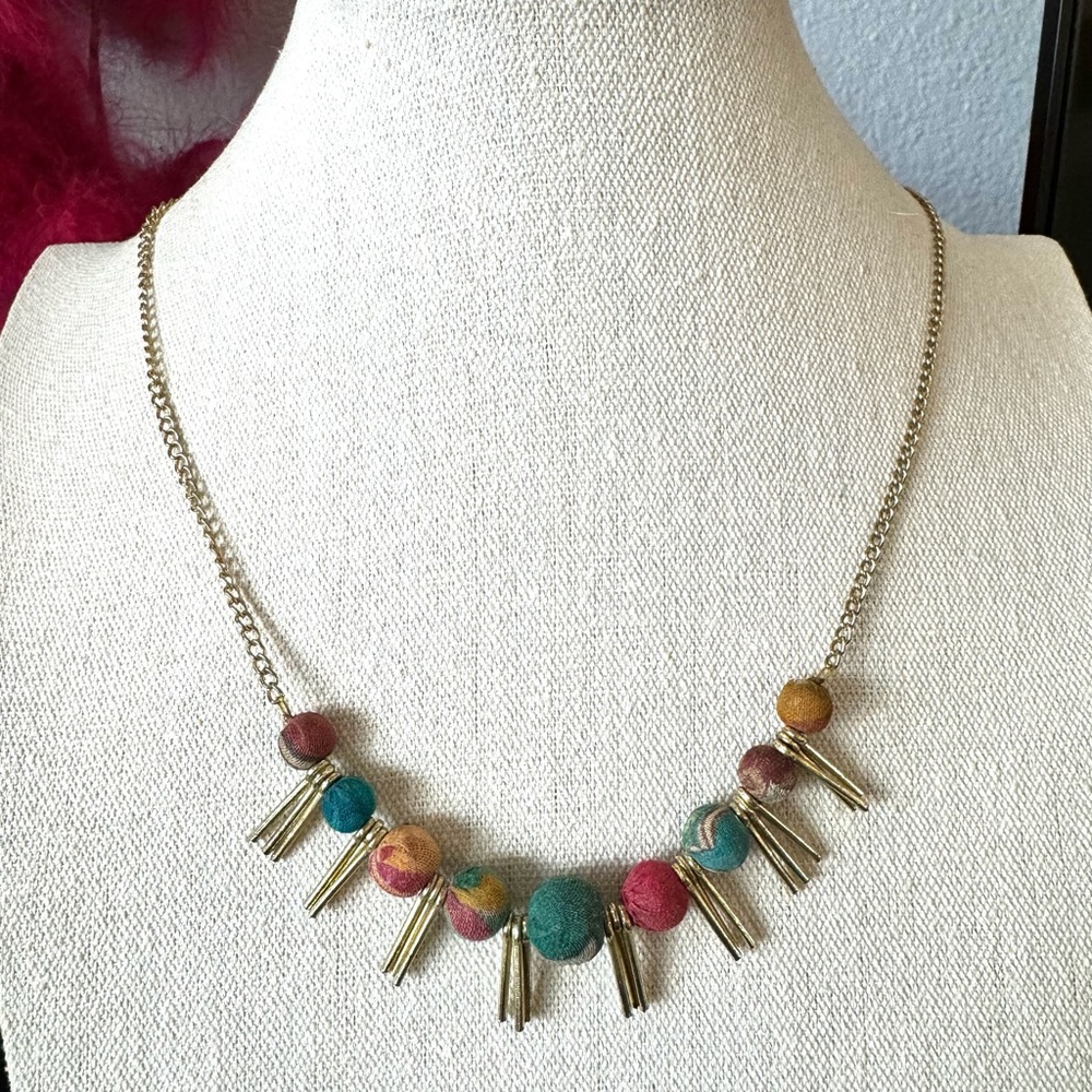 Artisan Colorful Fabric Beads with Spikes Necklace